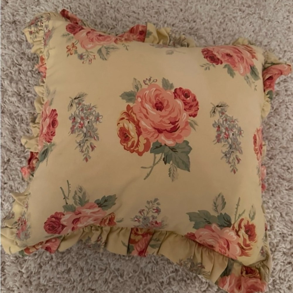 Authentic Ralph Lauren Iconic Floral Throw Pillow with Ruffle Edges
